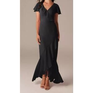 AW BRIDAL SZ 4 S black chiffon Celia bridesmaid party maxi dress NEW B128
